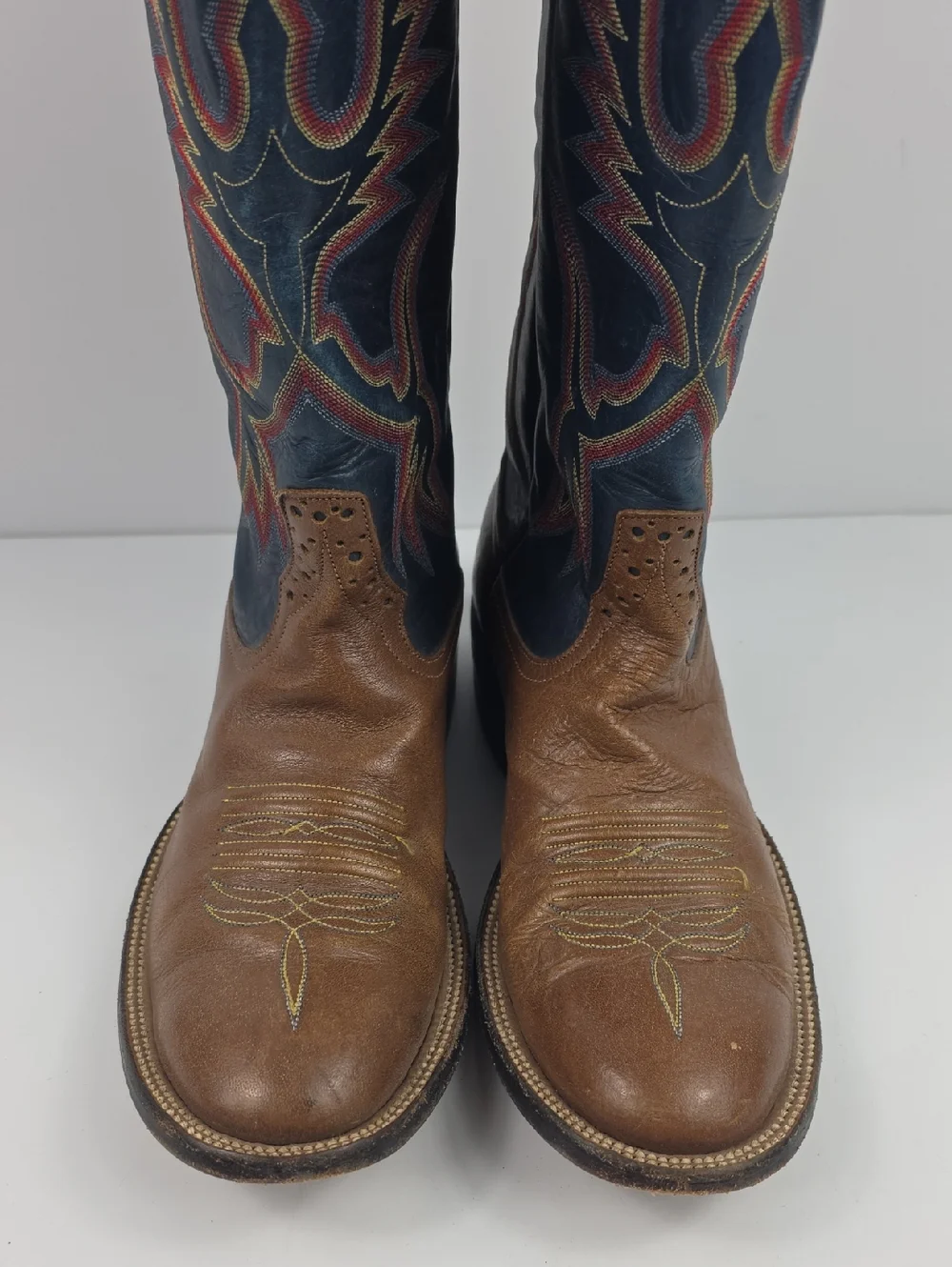 Vintage Rios Of Mercedes Bleu And Brown Leather Cowboy Boots Size 8